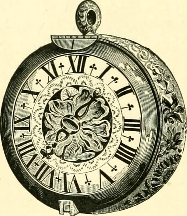 An illustration from Old clocks and watches & their makers, being an historical and descriptive account of the different styles of clocks and watches of the past, in England and abroad, to which is added a list of ten thousand makers, 1904, leaf 189
