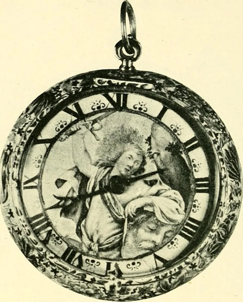 An illustration from Old clocks and watches & their makers, being an historical and descriptive account of the different styles of clocks and watches of the past, in England and abroad, to which is added a list of ten thousand makers, 1904, leaf 193