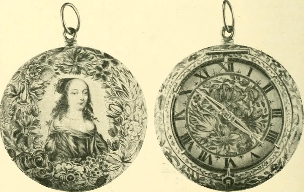 An illustration from Old clocks and watches & their makers, being an historical and descriptive account of the different styles of clocks and watches of the past, in England and abroad, to which is added a list of ten thousand makers, 1904, leaf 195
