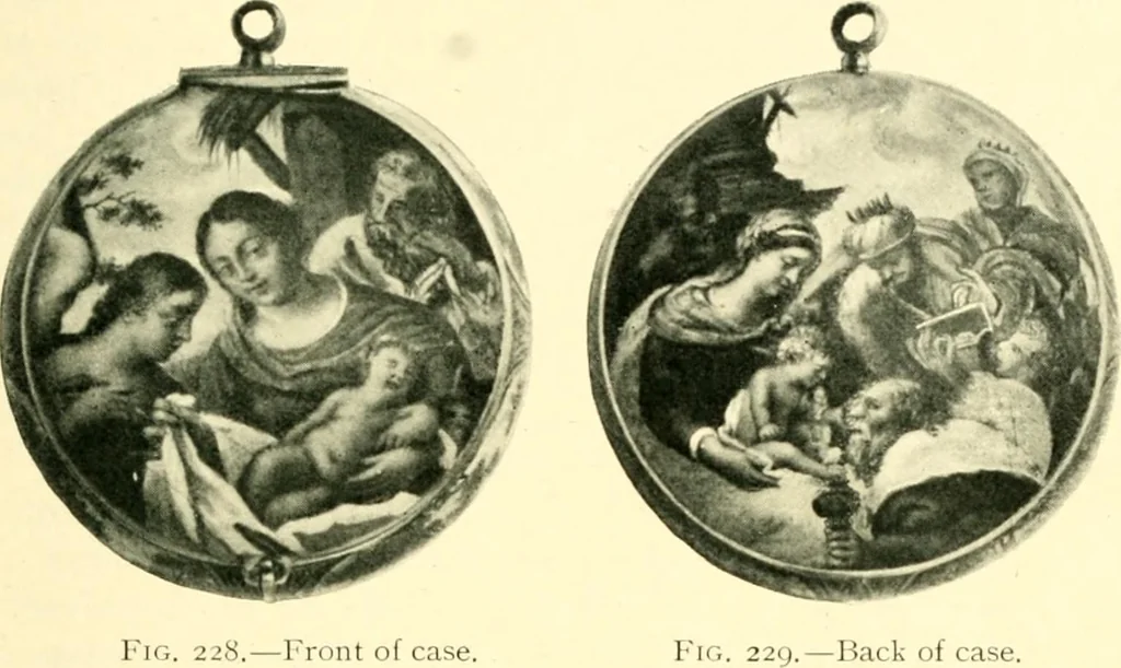 An illustration from Old clocks and watches & their makers, being an historical and descriptive account of the different styles of clocks and watches of the past, in England and abroad, to which is added a list of ten thousand makers, 1904, leaf 196