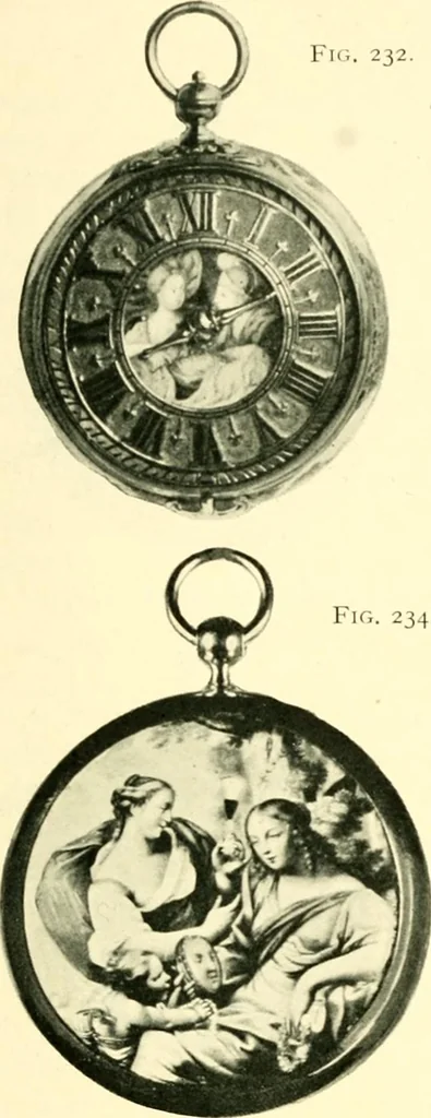 An illustration from Old clocks and watches & their makers, being an historical and descriptive account of the different styles of clocks and watches of the past, in England and abroad, to which is added a list of ten thousand makers, 1904, leaf 198
