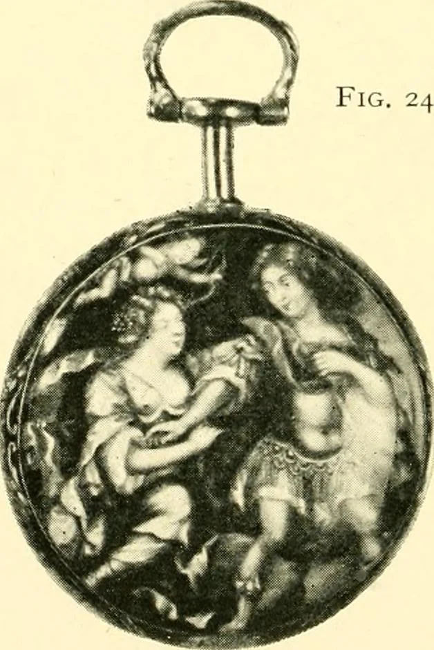 An illustration from Old clocks and watches & their makers, being an historical and descriptive account of the different styles of clocks and watches of the past, in England and abroad, to which is added a list of ten thousand makers, 1904, leaf 199
