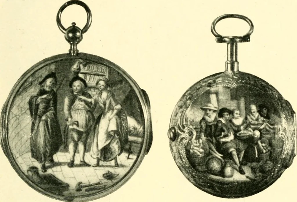 An illustration from Old clocks and watches & their makers, being an historical and descriptive account of the different styles of clocks and watches of the past, in England and abroad, to which is added a list of ten thousand makers, 1904, leaf 202