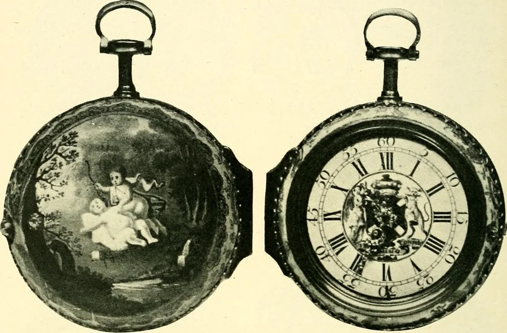 An illustration from Old clocks and watches & their makers, being an historical and descriptive account of the different styles of clocks and watches of the past, in England and abroad, to which is added a list of ten thousand makers, 1904, leaf 203