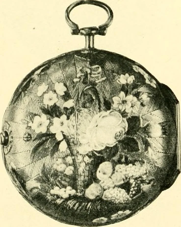 An illustration from Old clocks and watches & their makers, being an historical and descriptive account of the different styles of clocks and watches of the past, in England and abroad, to which is added a list of ten thousand makers, 1904, leaf 203