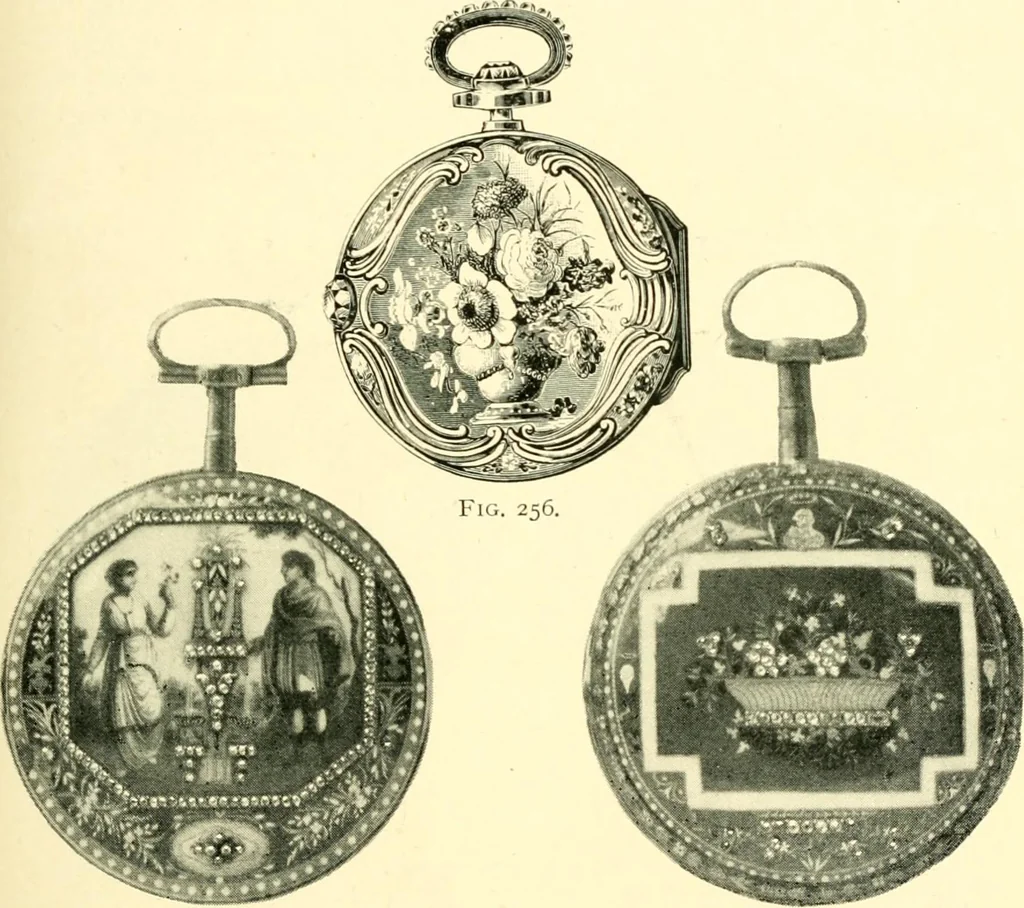 An illustration from Old clocks and watches & their makers, being an historical and descriptive account of the different styles of clocks and watches of the past, in England and abroad, to which is added a list of ten thousand makers, 1904, leaf 204