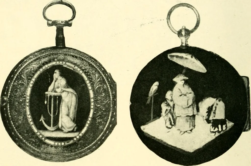 An illustration from Old clocks and watches & their makers, being an historical and descriptive account of the different styles of clocks and watches of the past, in England and abroad, to which is added a list of ten thousand makers, 1904, leaf 205