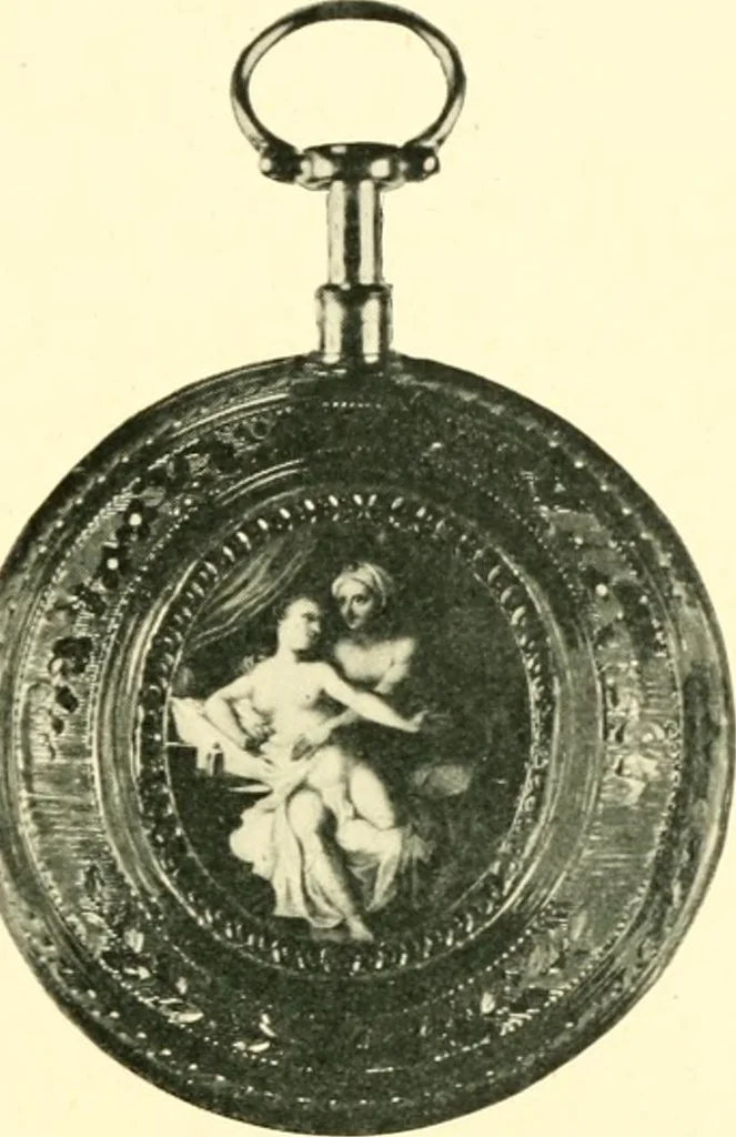 An illustration from Old clocks and watches & their makers, being an historical and descriptive account of the different styles of clocks and watches of the past, in England and abroad, to which is added a list of ten thousand makers, 1904, leaf 208