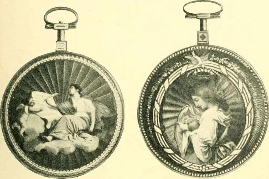 An illustration from Old clocks and watches & their makers, being an historical and descriptive account of the different styles of clocks and watches of the past, in England and abroad, to which is added a list of ten thousand makers, 1904, leaf 210