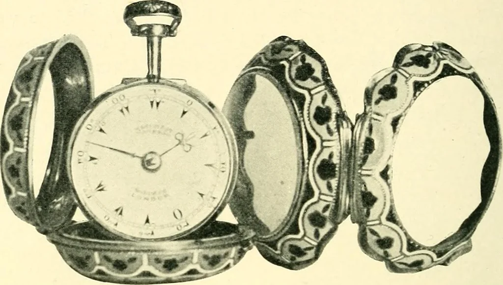 An illustration from Old clocks and watches & their makers, being an historical and descriptive account of the different styles of clocks and watches of the past, in England and abroad, to which is added a list of ten thousand makers, 1904, leaf 213