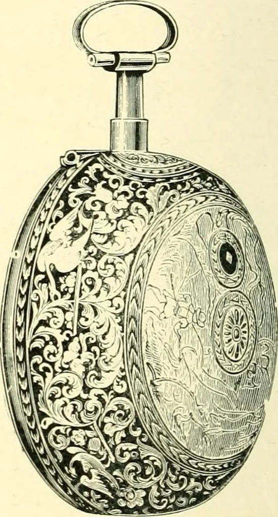 An illustration from Old clocks and watches & their makers, being an historical and descriptive account of the different styles of clocks and watches of the past, in England and abroad, to which is added a list of ten thousand makers, 1904, leaf 215