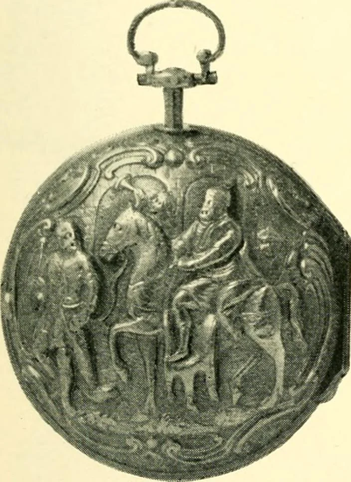 An illustration from Old clocks and watches & their makers, being an historical and descriptive account of the different styles of clocks and watches of the past, in England and abroad, to which is added a list of ten thousand makers, 1904, leaf 216