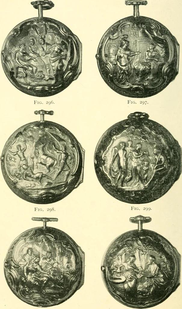 An illustration from Old clocks and watches & their makers, being an historical and descriptive account of the different styles of clocks and watches of the past, in England and abroad, to which is added a list of ten thousand makers, 1904, leaf 217