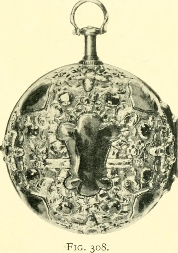 An illustration from Old clocks and watches & their makers, being an historical and descriptive account of the different styles of clocks and watches of the past, in England and abroad, to which is added a list of ten thousand makers, 1904, leaf 220