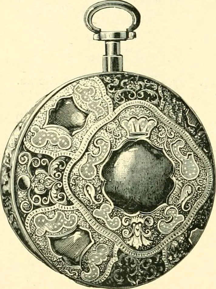 An illustration from Old clocks and watches & their makers, being an historical and descriptive account of the different styles of clocks and watches of the past, in England and abroad, to which is added a list of ten thousand makers, 1904, leaf 221