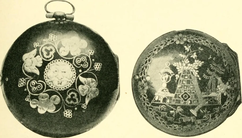 An illustration from Old clocks and watches & their makers, being an historical and descriptive account of the different styles of clocks and watches of the past, in England and abroad, to which is added a list of ten thousand makers, 1904, leaf 222