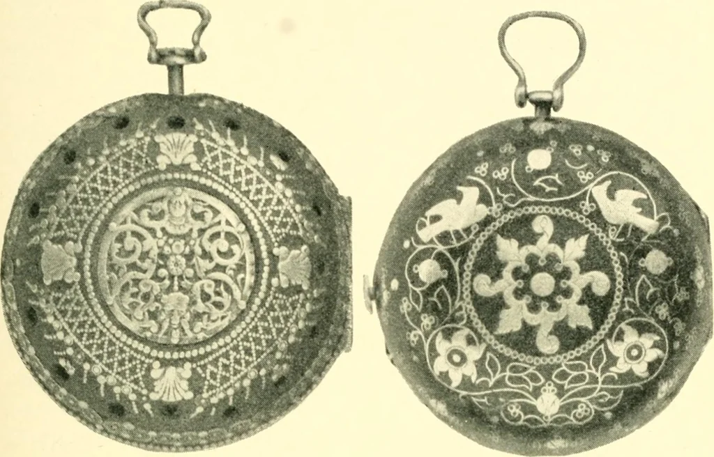 An illustration from Old clocks and watches & their makers, being an historical and descriptive account of the different styles of clocks and watches of the past, in England and abroad, to which is added a list of ten thousand makers, 1904, leaf 224