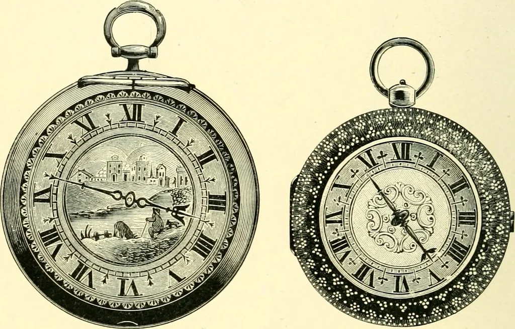 An illustration from Old clocks and watches & their makers, being an historical and descriptive account of the different styles of clocks and watches of the past, in England and abroad, to which is added a list of ten thousand makers, 1904, leaf 229