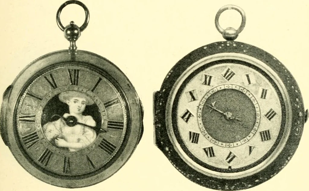 An illustration from Old clocks and watches & their makers, being an historical and descriptive account of the different styles of clocks and watches of the past, in England and abroad, to which is added a list of ten thousand makers, 1904, leaf 230