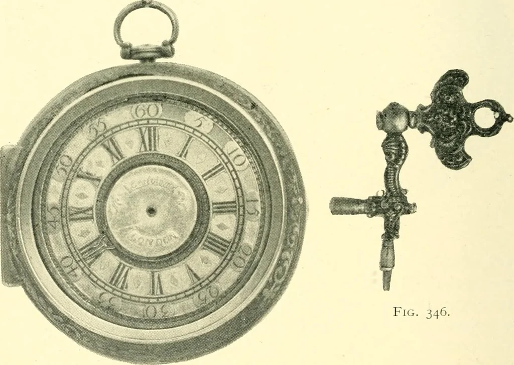 An illustration from Old clocks and watches & their makers, being an historical and descriptive account of the different styles of clocks and watches of the past, in England and abroad, to which is added a list of ten thousand makers, 1904, leaf 239
