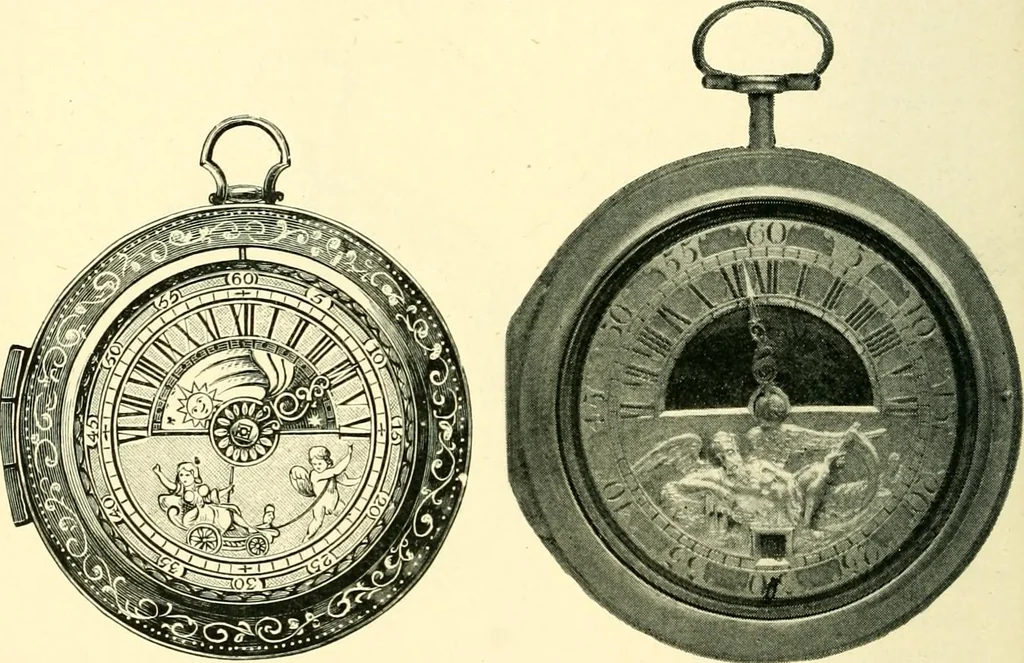 An illustration from Old clocks and watches & their makers, being an historical and descriptive account of the different styles of clocks and watches of the past, in England and abroad, to which is added a list of ten thousand makers, 1904, leaf 241