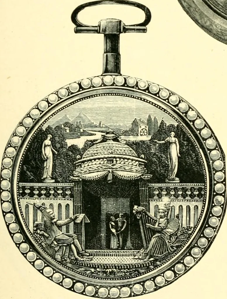 An illustration from Old clocks and watches & their makers, being an historical and descriptive account of the different styles of clocks and watches of the past, in England and abroad, to which is added a list of ten thousand makers, 1904, leaf 246