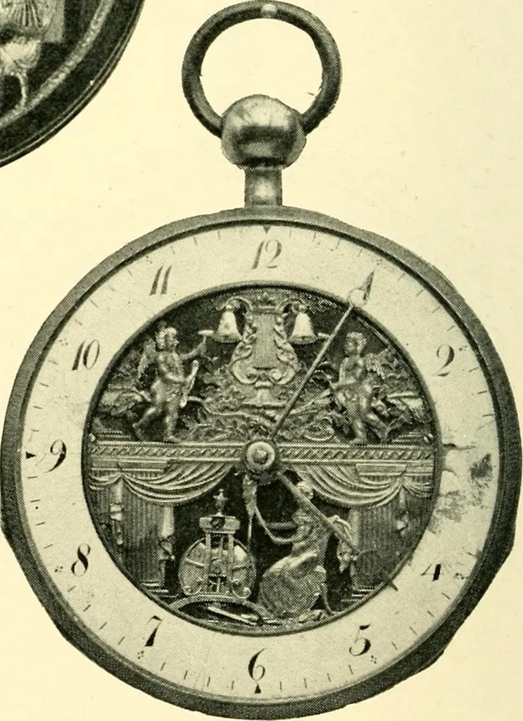 An illustration from Old clocks and watches & their makers, being an historical and descriptive account of the different styles of clocks and watches of the past, in England and abroad, to which is added a list of ten thousand makers, 1904, leaf 247