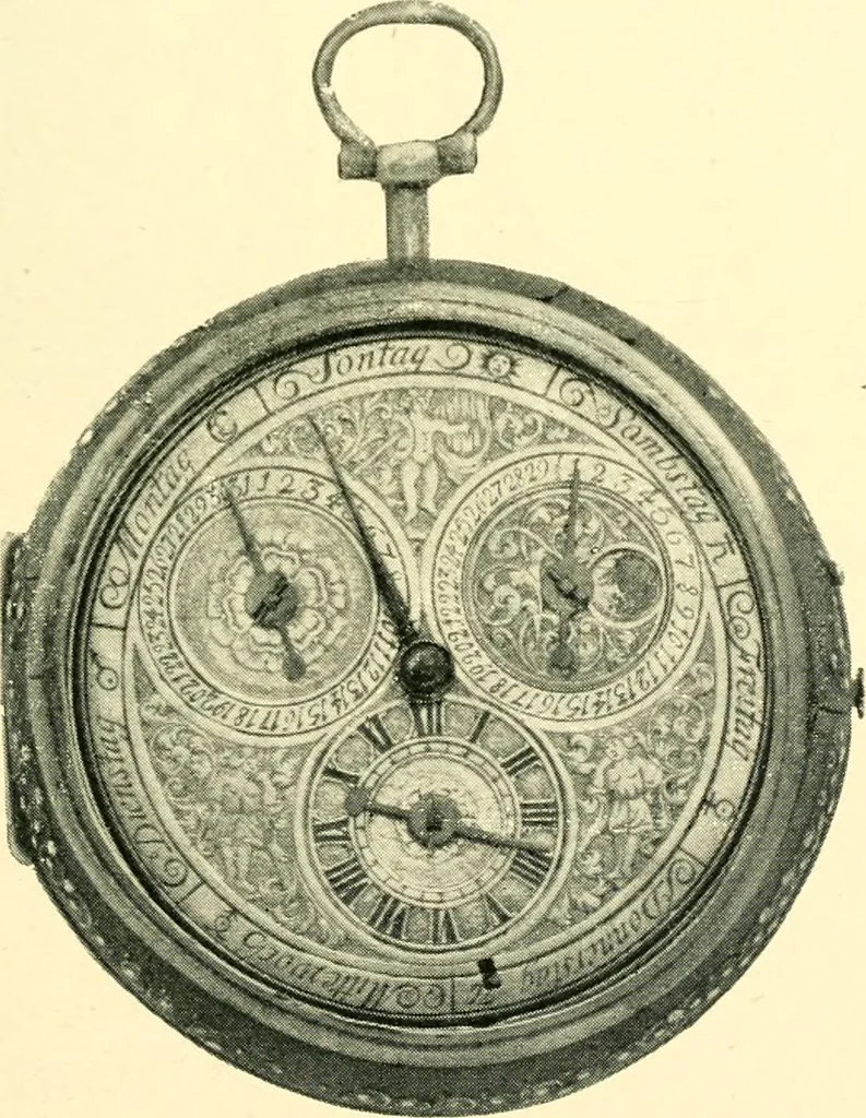 An illustration from Old clocks and watches & their makers, being an historical and descriptive account of the different styles of clocks and watches of the past, in England and abroad, to which is added a list of ten thousand makers, 1904, leaf 250