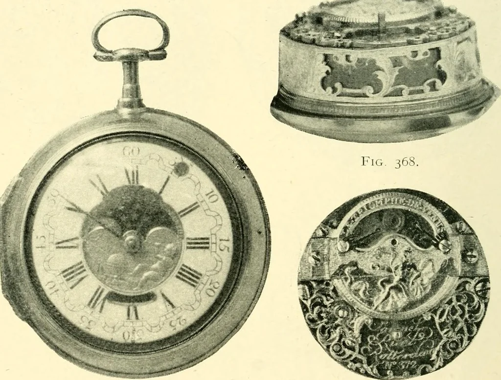 An illustration from Old clocks and watches & their makers, being an historical and descriptive account of the different styles of clocks and watches of the past, in England and abroad, to which is added a list of ten thousand makers, 1904, leaf 251