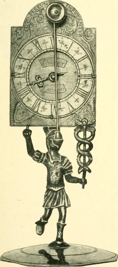 An illustration from Old clocks and watches & their makers, being an historical and descriptive account of the different styles of clocks and watches of the past, in England and abroad, to which is added a list of ten thousand makers, 1904, leaf 252