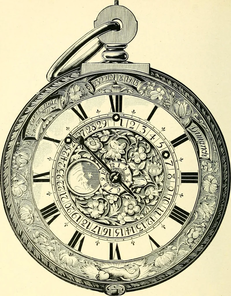 An illustration from Old clocks and watches & their makers, being an historical and descriptive account of the different styles of clocks and watches of the past, in England and abroad, to which is added a list of ten thousand makers, 1904, leaf 253