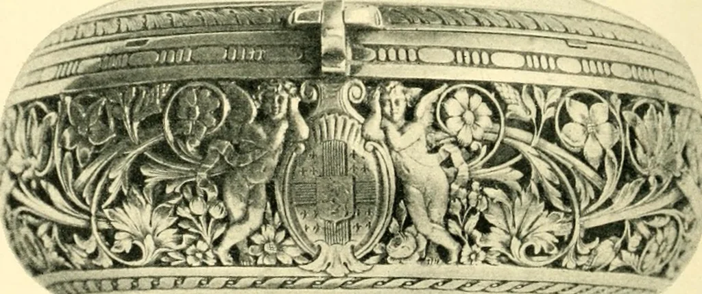 An illustration from Old clocks and watches & their makers, being an historical and descriptive account of the different styles of clocks and watches of the past, in England and abroad, to which is added a list of ten thousand makers, 1904, leaf 253
