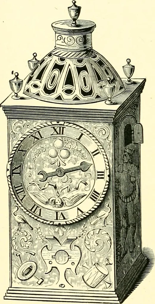 An illustration from Old clocks and watches & their makers, being an historical and descriptive account of the different styles of clocks and watches of the past, in England and abroad, to which is added a list of ten thousand makers, 1904, leaf 261