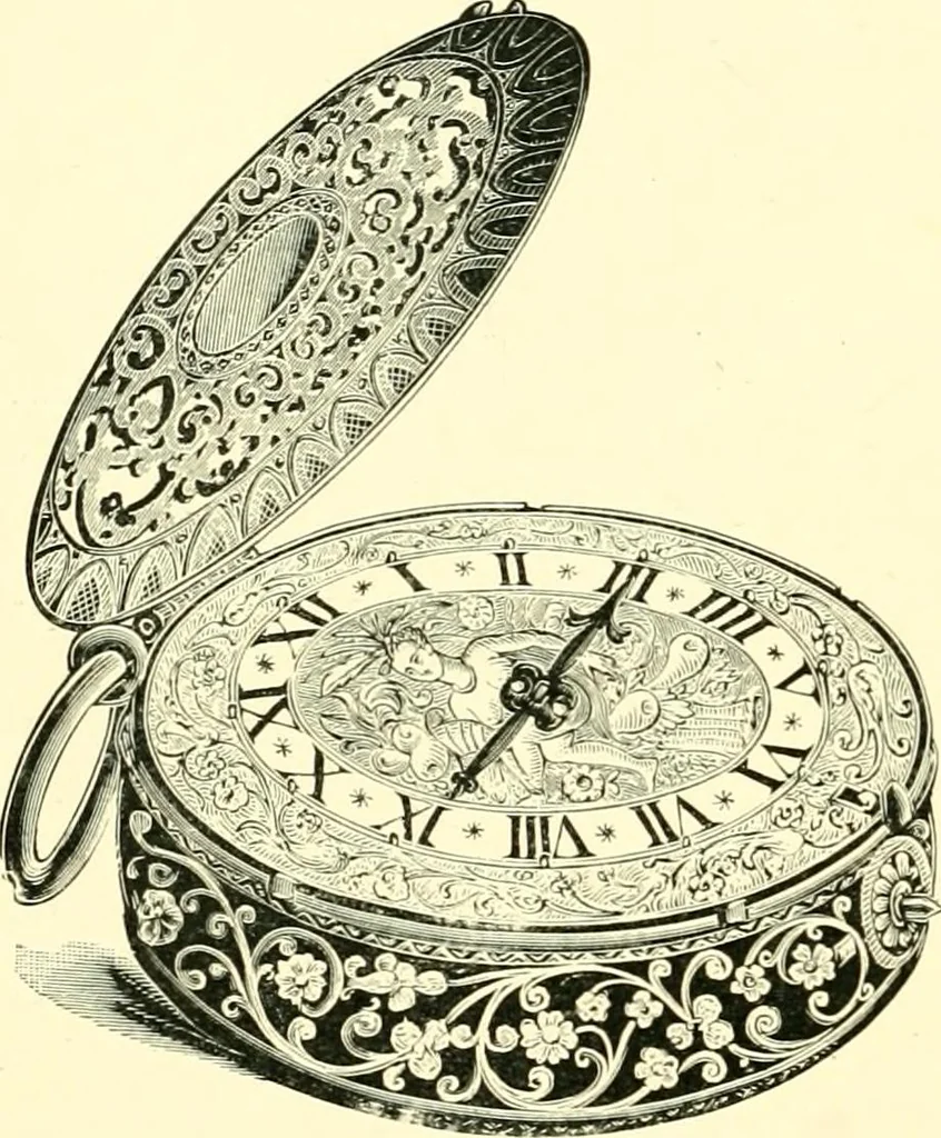An illustration from Old clocks and watches & their makers, being an historical and descriptive account of the different styles of clocks and watches of the past, in England and abroad, to which is added a list of ten thousand makers, 1904, leaf 263