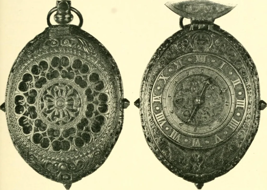 An illustration from Old clocks and watches & their makers, being an historical and descriptive account of the different styles of clocks and watches of the past, in England and abroad, to which is added a list of ten thousand makers, 1904, leaf 266