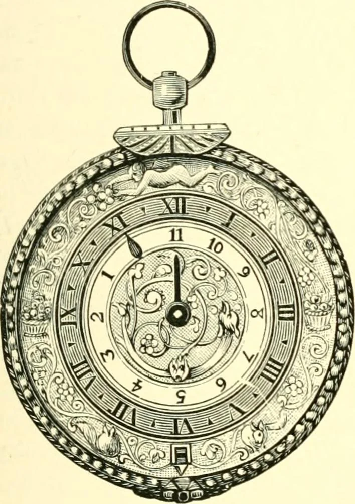 An illustration from Old clocks and watches & their makers, being an historical and descriptive account of the different styles of clocks and watches of the past, in England and abroad, to which is added a list of ten thousand makers, 1904, leaf 268