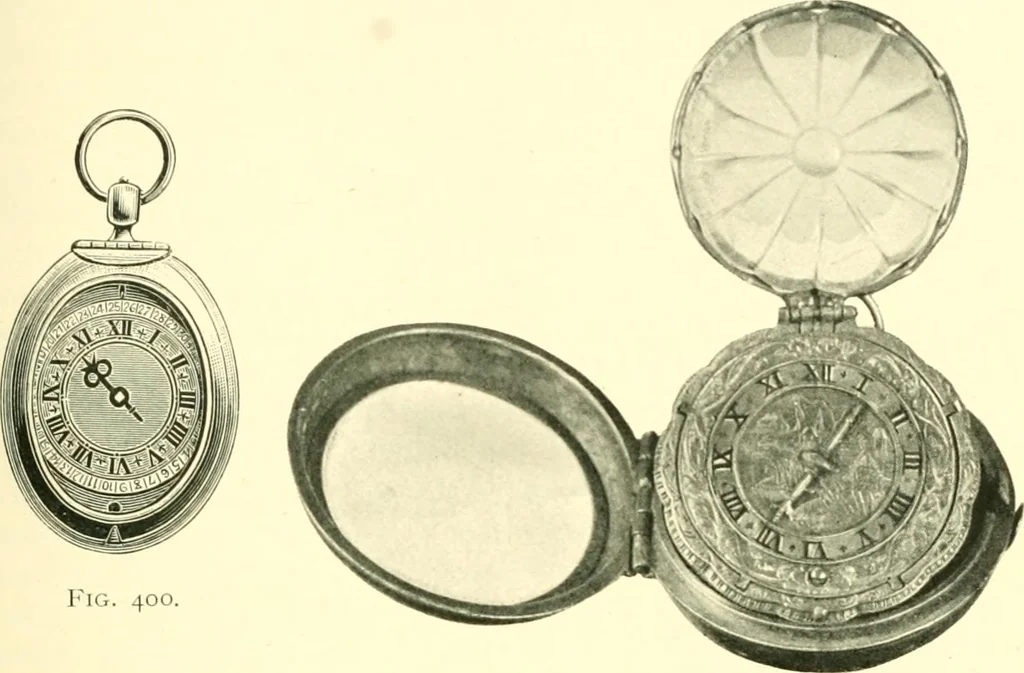 An illustration from Old clocks and watches & their makers, being an historical and descriptive account of the different styles of clocks and watches of the past, in England and abroad, to which is added a list of ten thousand makers, 1904, leaf 278