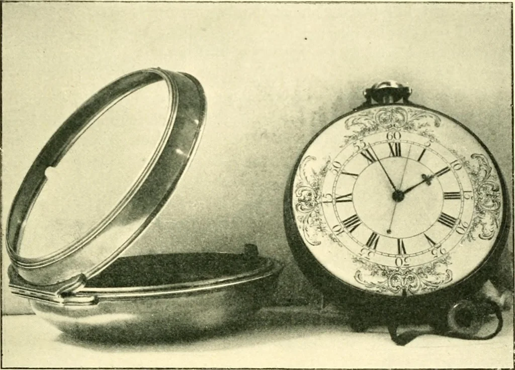 An illustration from Old clocks and watches & their makers, being an historical and descriptive account of the different styles of clocks and watches of the past, in England and abroad, to which is added a list of ten thousand makers, 1904, leaf 340
