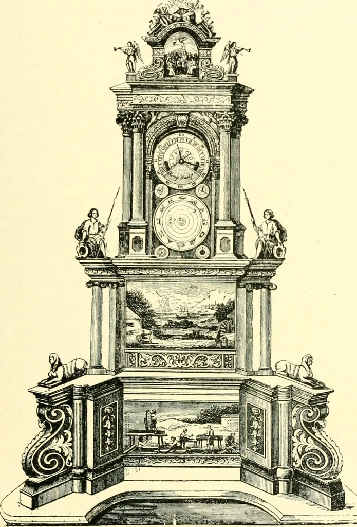 An illustration from Old clocks and watches & their makers, being an historical and descriptive account of the different styles of clocks and watches of the past, in England and abroad, to which is added a list of ten thousand makers, 1904, leaf 386