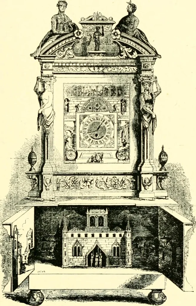 An illustration from Old clocks and watches & their makers, being an historical and descriptive account of the different styles of clocks and watches of the past, in England and abroad, to which is added a list of ten thousand makers, 1904, leaf 388