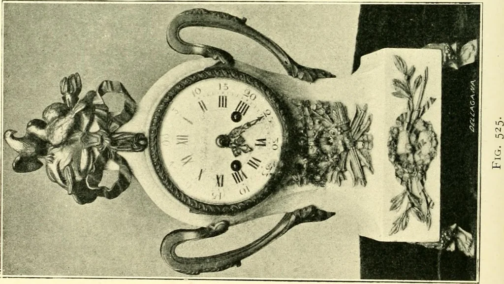 An illustration from Old clocks and watches & their makers, being an historical and descriptive account of the different styles of clocks and watches of the past, in England and abroad, to which is added a list of ten thousand makers, 1904, leaf 419