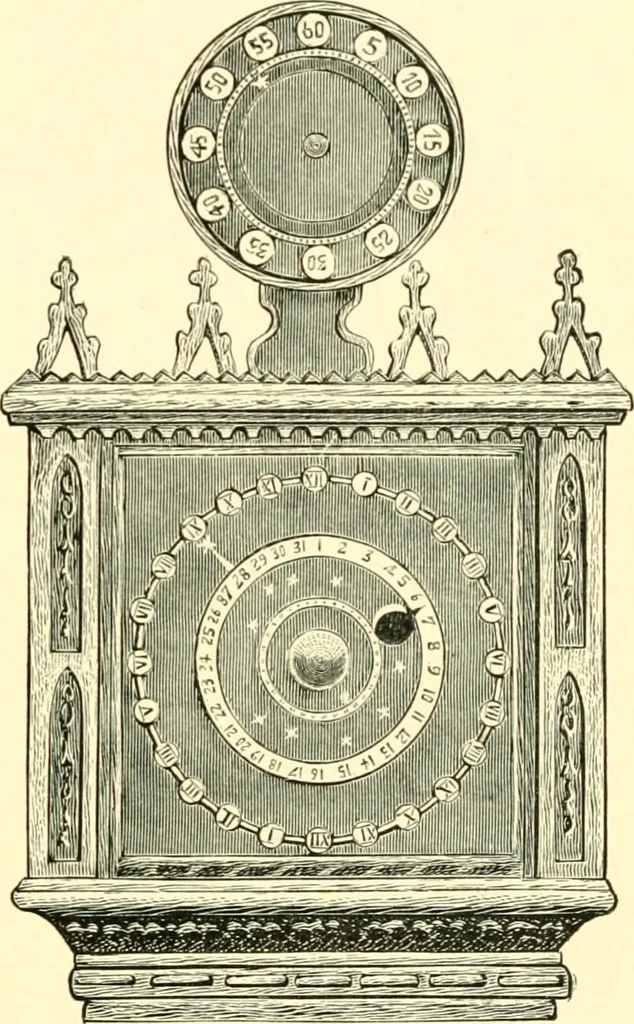 An illustration from Old clocks and watches & their makers, being an historical and descriptive account of the different styles of clocks and watches of the past, in England and abroad, to which is added a list of ten thousand makers, 1904, leaf 52