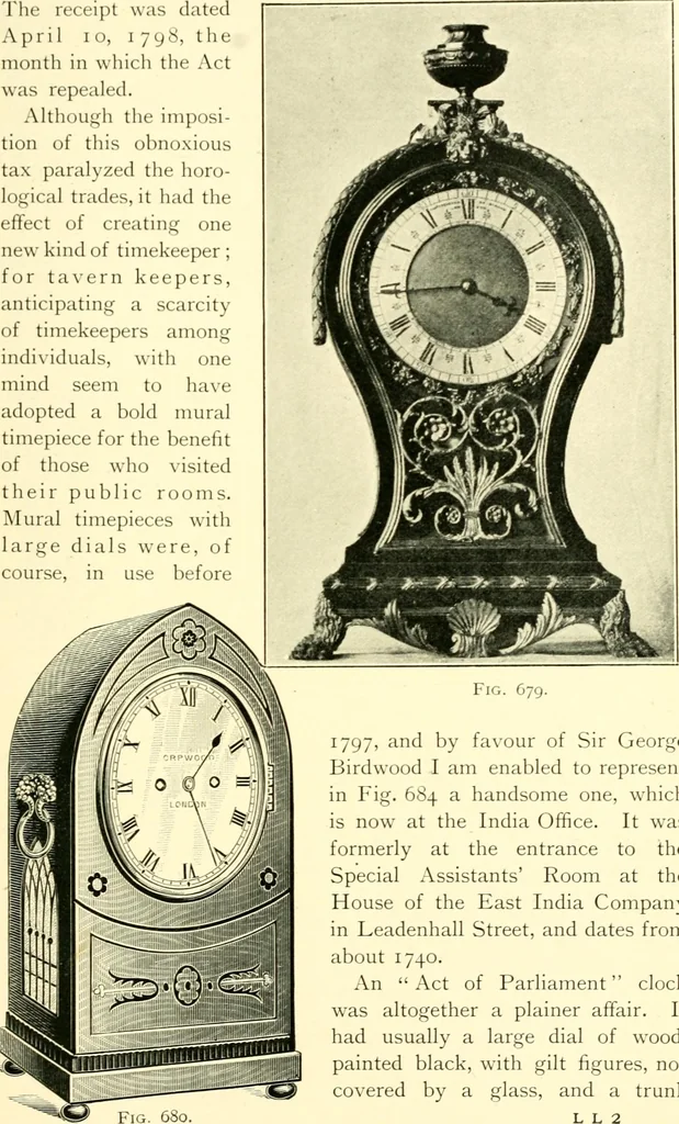 An illustration from Old clocks and watches & their makers, being an historical and descriptive account of the different styles of clocks and watches of the past, in England and abroad, to which is added a list of ten thousand makers, 1904, leaf 530