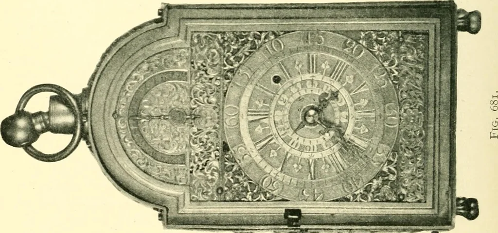 An illustration from Old clocks and watches & their makers, being an historical and descriptive account of the different styles of clocks and watches of the past, in England and abroad, to which is added a list of ten thousand makers, 1904, leaf 531