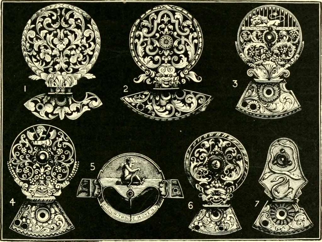 An illustration from Old clocks and watches & their makers, being an historical and descriptive account of the different styles of clocks and watches of the past, in England and abroad, to which is added a list of ten thousand makers, 1904, leaf 542