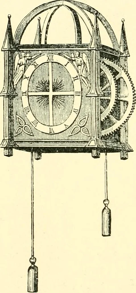 An illustration from Old clocks and watches & their makers, being an historical and descriptive account of the different styles of clocks and watches of the past, in England and abroad, to which is added a list of ten thousand makers, 1904, leaf 63