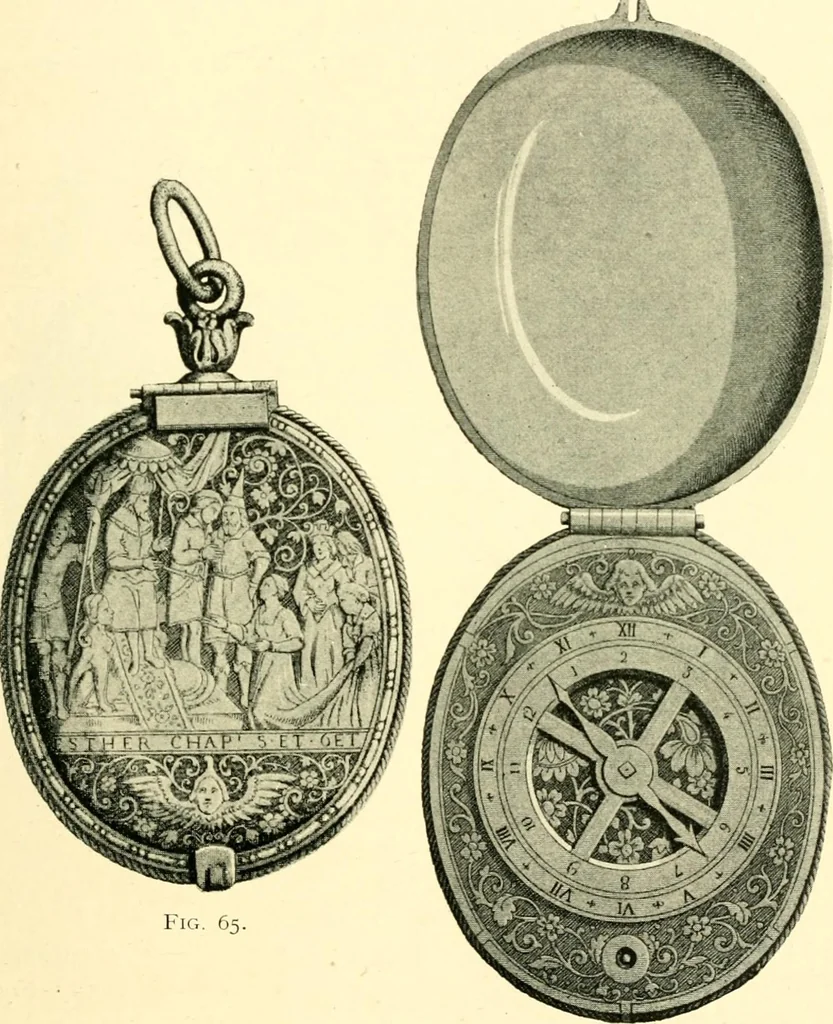 An illustration from Old clocks and watches & their makers, being an historical and descriptive account of the different styles of clocks and watches of the past, in England and abroad, to which is added a list of ten thousand makers, 1904, leaf 88