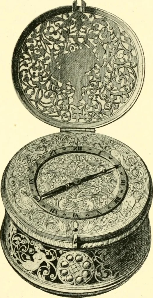An illustration from Old clocks and watches & their makers, being an historical and descriptive account of the different styles of clocks and watches of the past, in England and abroad, to which is added a list of ten thousand makers, 1904, leaf 92