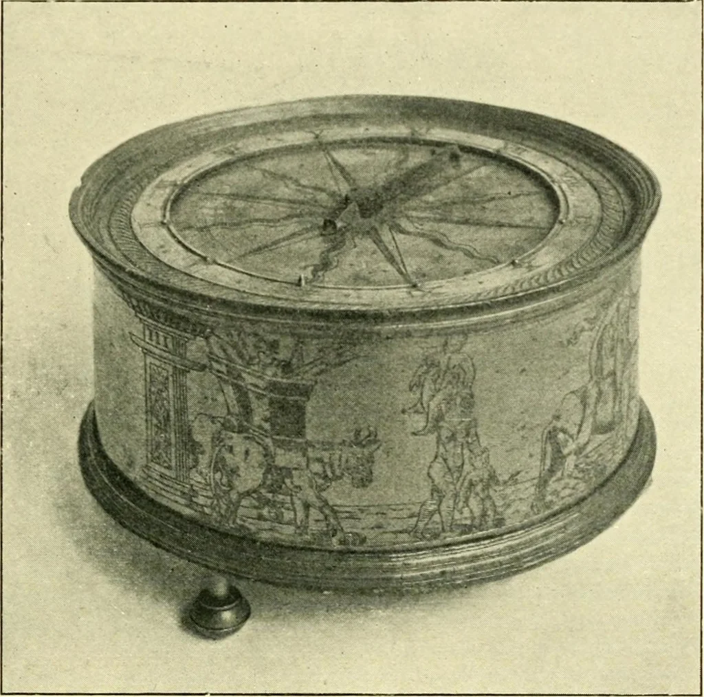 An illustration from Old clocks and watches & their makers, being an historical and descriptive account of the different styles of clocks and watches of the past, in England and abroad, to which is added a list of ten thousand makers, 1904, leaf 98
