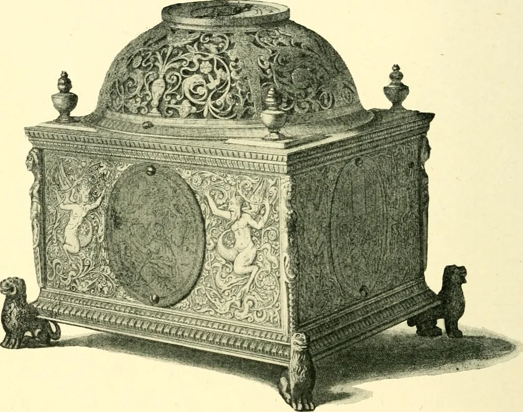 An illustration from Old clocks and watches & their makers, being an historical and descriptive account of the different styles of clocks and watches of the past, in England and abroad, to which is added a list of ten thousand makers, 1904, leaf 99